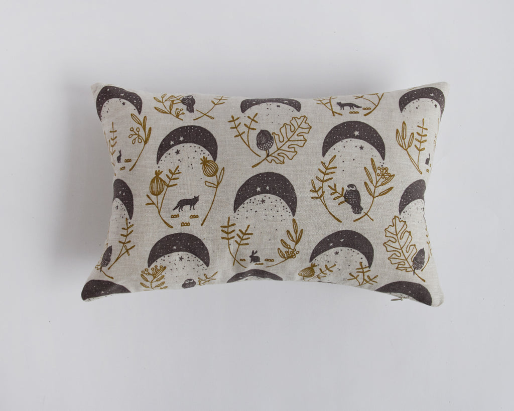 Linen Pillow Cover - Rectangular - Gray Moons