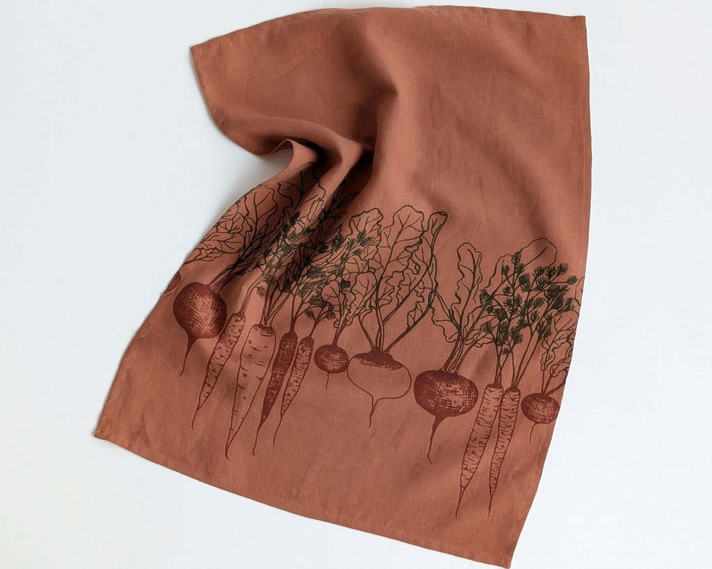 Linen Teatowel - Root Vegetables - Rose