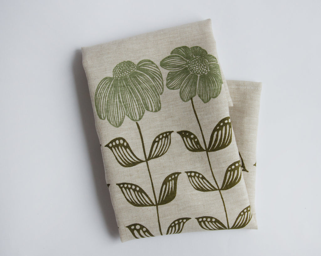 100% Linen Teatowel - Bloom - Green