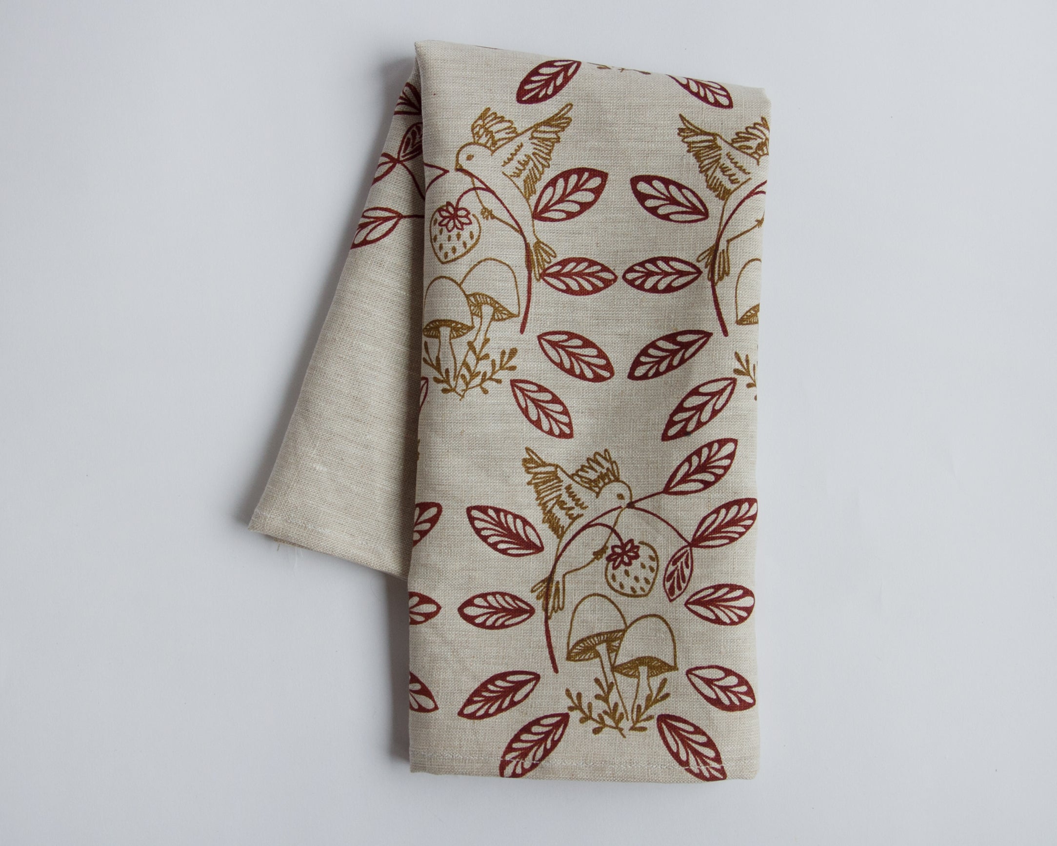 100% Linen Teatowel - Forager - Red & Yellow