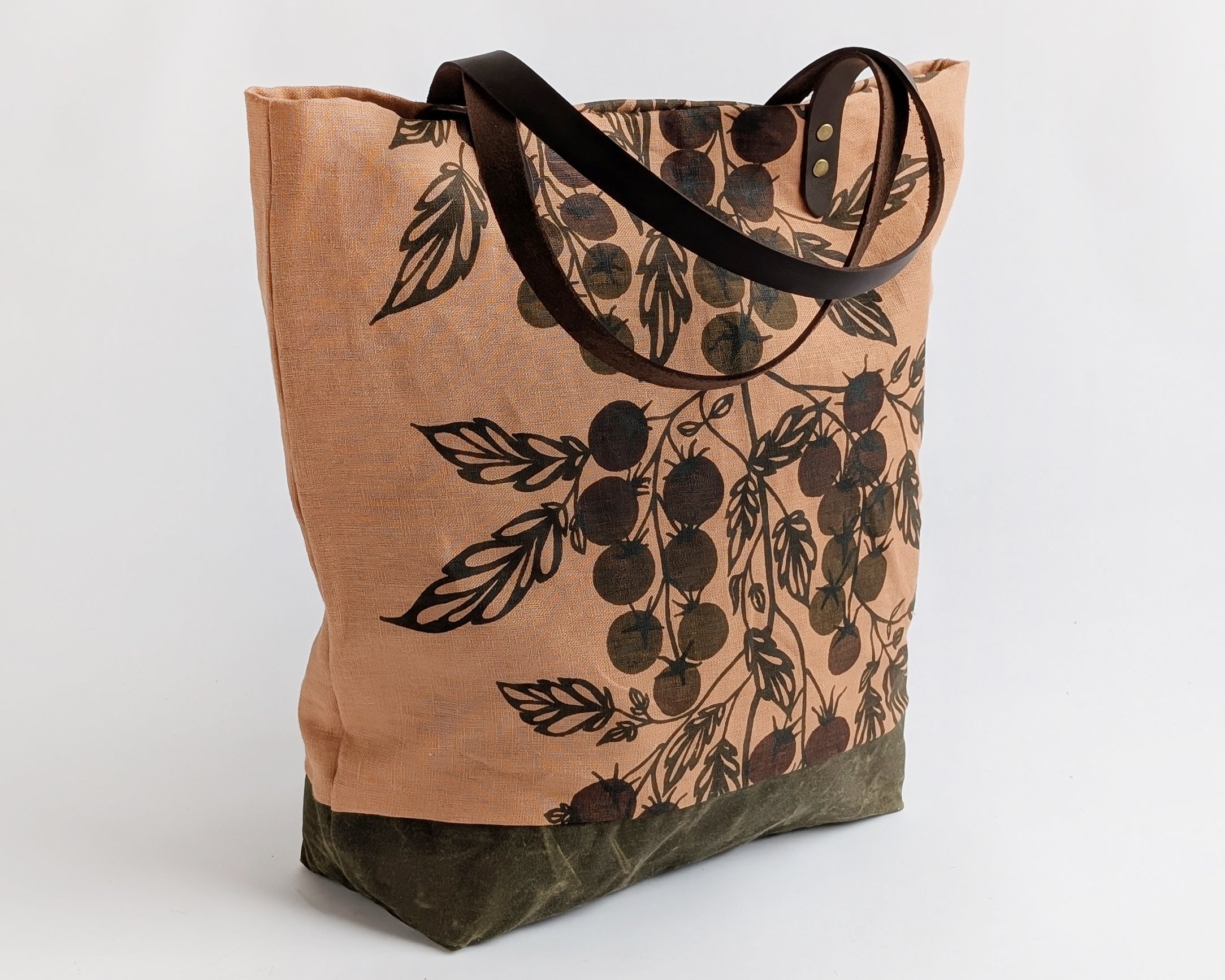 Linen Tote - Purple Tomato Vine