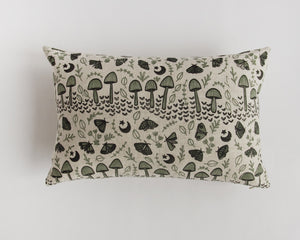 Linen Pillow Cover - Rectangular - Mint Mushrooms