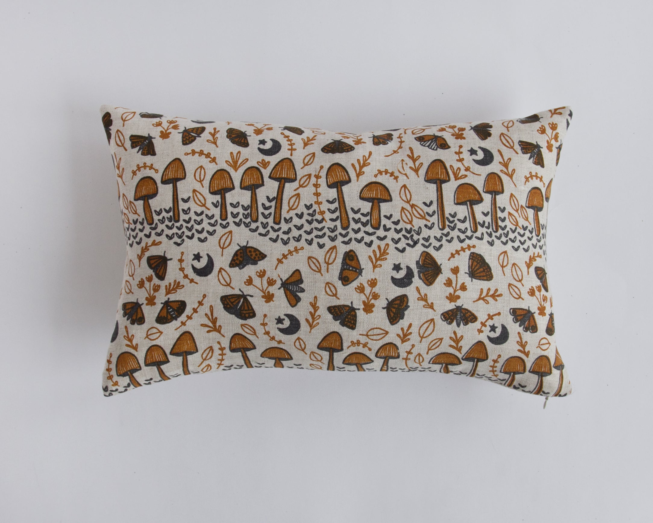 Linen Pillow Cover - Rectangular - Rust Mushrooms