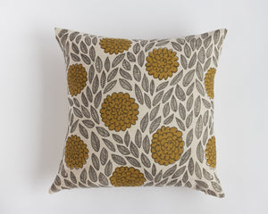 Linen Pillow Cover - Square Gold Flora