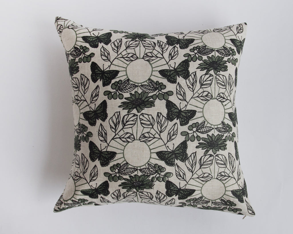 Linen Pillow Cover - Square - Mint Monarch