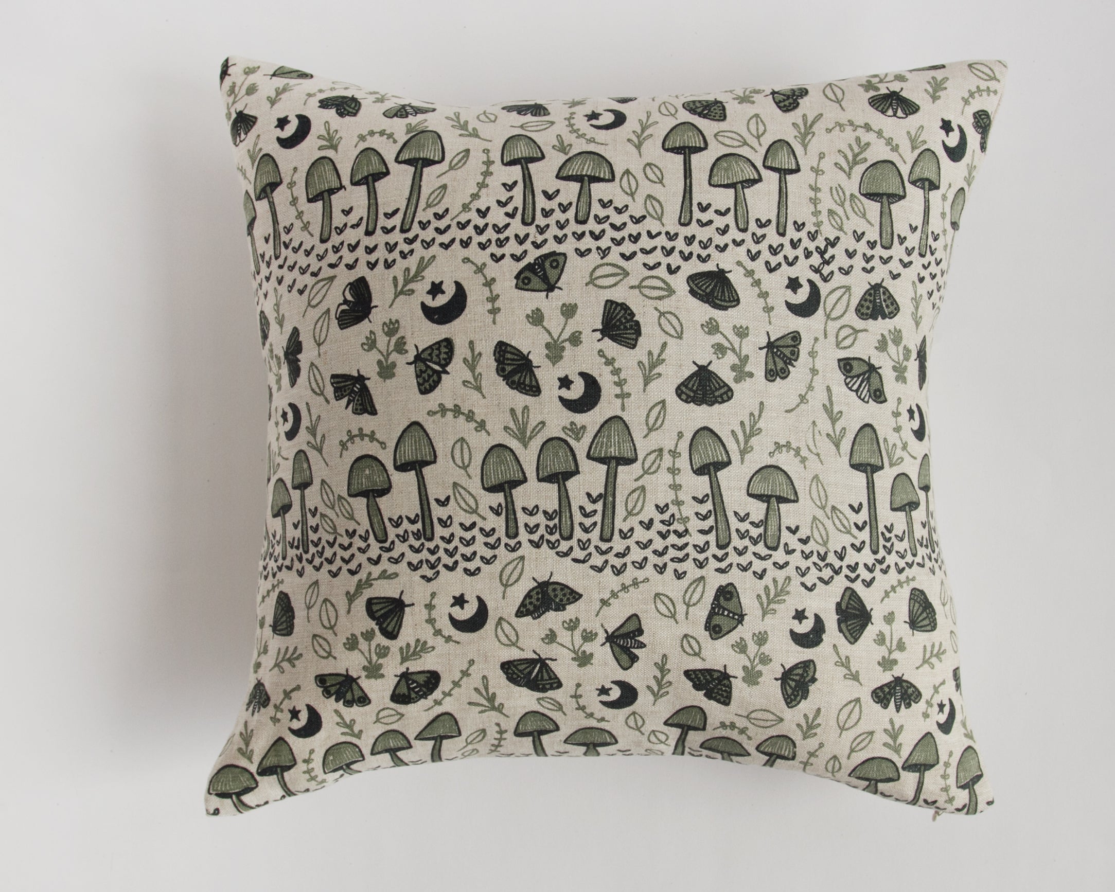 Linen Pillow Cover - Square - Mint Mushrooms