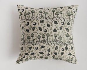 Linen Pillow Cover - Square - Mint Mushrooms