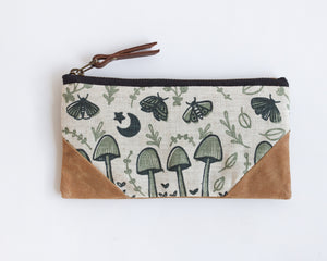 Double-Zipper Pouch - Mint Mushrooms