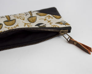 Double-Zipper Pouch - Gold Mushrooms