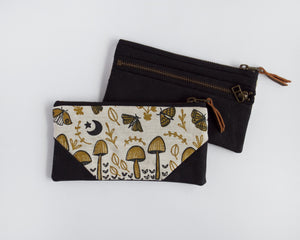 Double-Zipper Pouch - Gold Mushrooms
